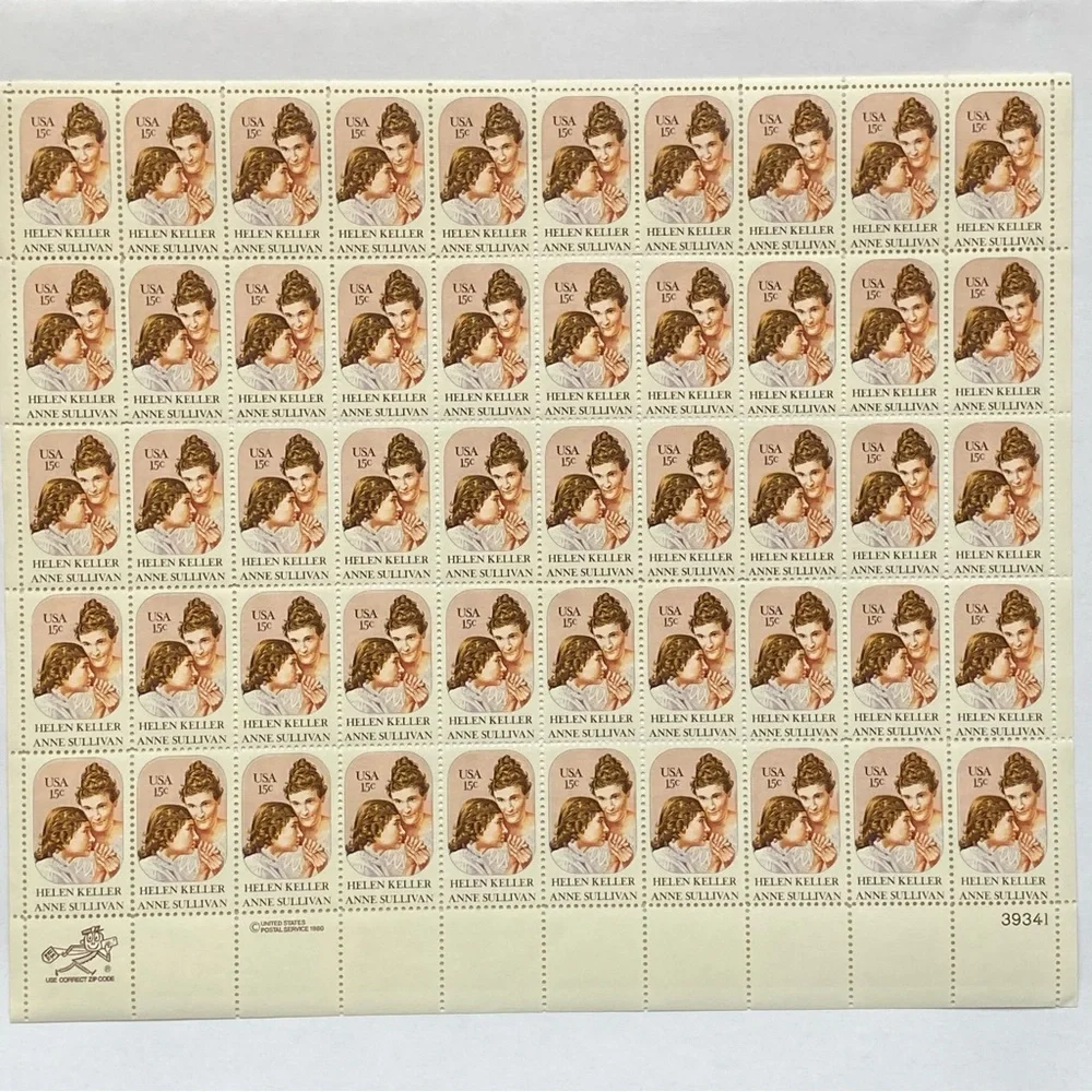Helen Keller Stamps 15 CENT Full Sheet Pane MNH US Scott 1824 Unhinged MNH
